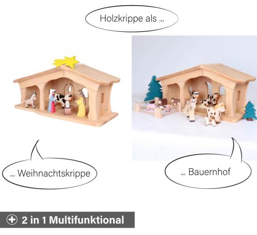 Weihnachtskrippe - Multifunktional verwendbar als Weihnachtskrippe oder Bauernhof