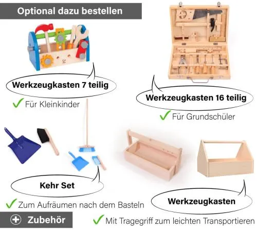 Kinder Werkbank Zubehör – Werkzeugkasten & Kehr Set