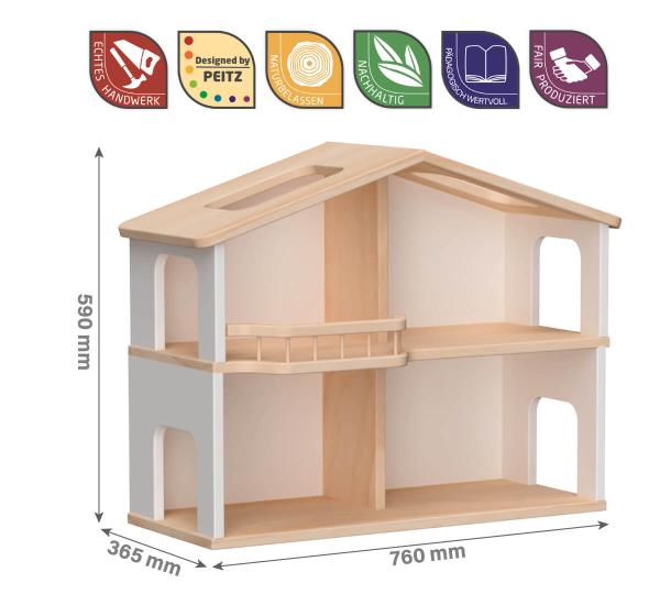 Puppenhaus 2 stöckig weiß Abmessungen