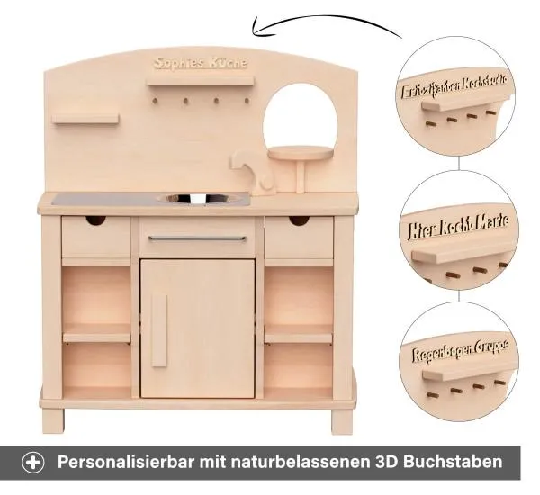 Kinderküche Cinderella - Personalisierbar mit naturbelassenen 3D Holz Buchstaben