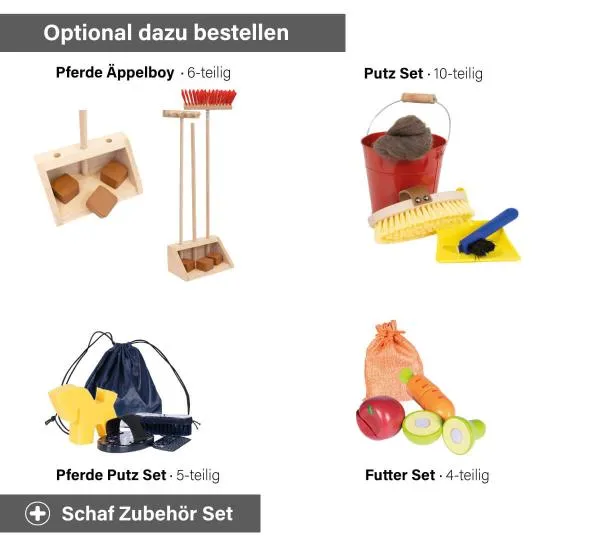 Holz Schaf Zubehör - Äppelboy, Putz und/oder Futter Set