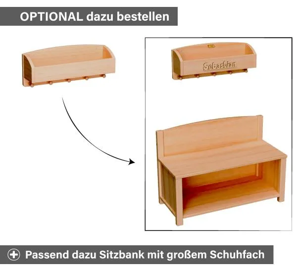 Kinder Garderobe klein - Optional zusammen mit einer Sitzbank mit großem Schuhfach