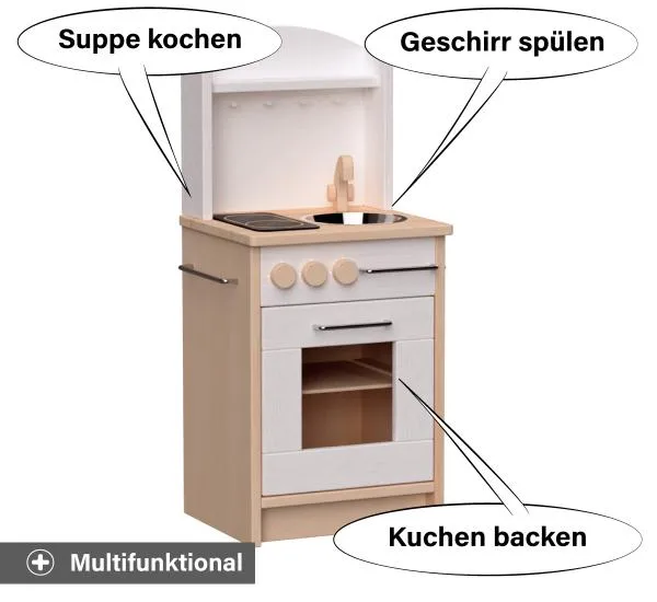 Kita Kinder Küche Däumelinchen weiß multifunktional verwendbar - Zum Kochen, Backen oder Geschirr spülen