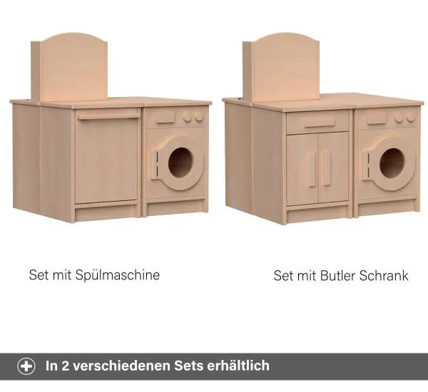 Kinder Küchenblock - In 2 Sets erhältlich - Mit Spülmaschine oder Butler Schrank Kommode