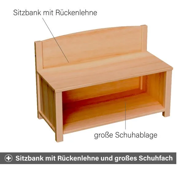 Kinder Schuhbank aus Holz - Bank mit Rückenlehne und große Schuhablage