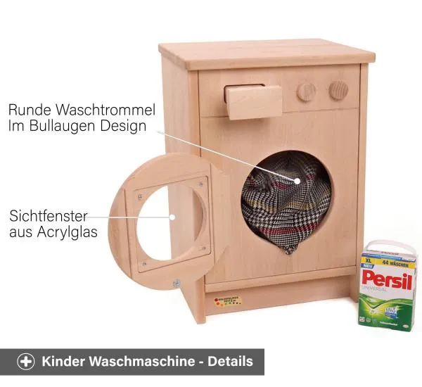 Kinder Waschmaschine - Waschtrommel im Bullauge Design und Sichtfenster aus Acrylglas