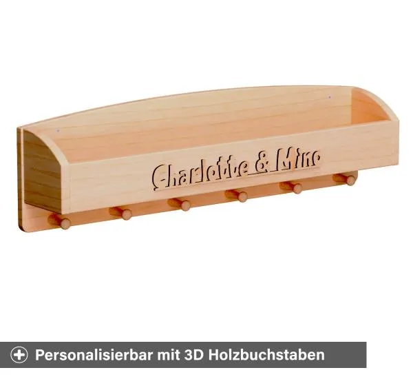 Kindergarderobe groß - Personalisierbar mit Namen in 3D Buchstaben aus Holz