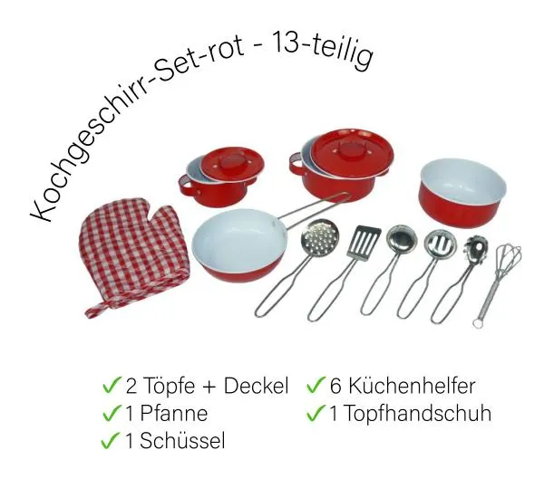 Kinderküche Set - mit Töpfen, Pfannen, Schüssel, Küchenhelfer, Topfhandschuh