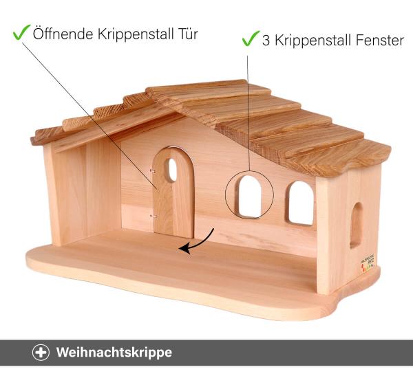 Kinder Krippenstall mit Schindeln klein Details - Fenster und Türen