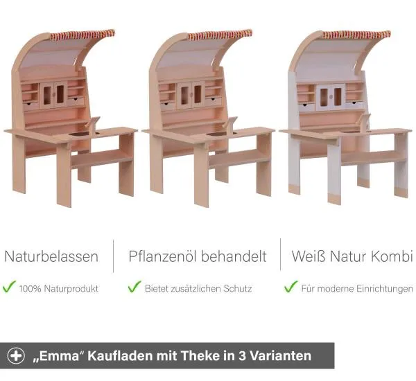 Kita Kaufmannsladen Emma Farbvarianten - In natur, Pflanzenöl behandelt oder weiß Kombination