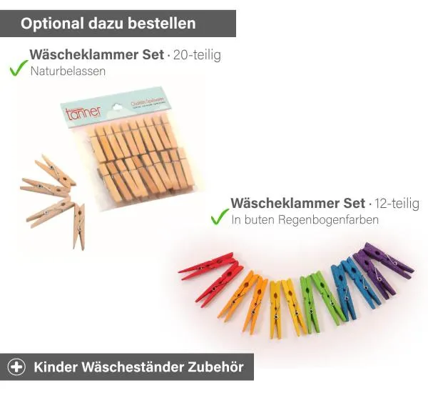 Kinder Wäscheständer Zubehör - Wäscheklammer Set in Natur oder Regenbogen Farbe