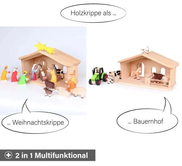 Krippenstall für Kinder - Multifunktional verwendbar als Weihnachtskrippe oder Bauernhof