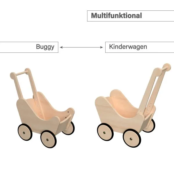 Multifunktional als Puppenwagen oder Lauflernwagen Buggy - Griff an beiden Seiten befestigbar