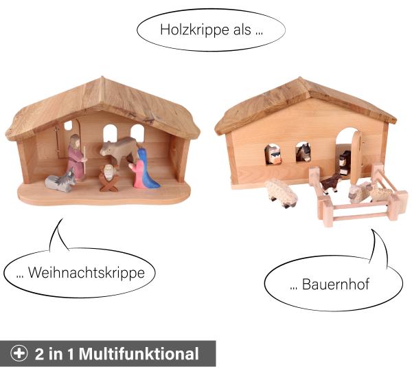 Krippenstall für Kinder - Multifunktional verwendbar als Weihnachtskrippe oder Bauernhof