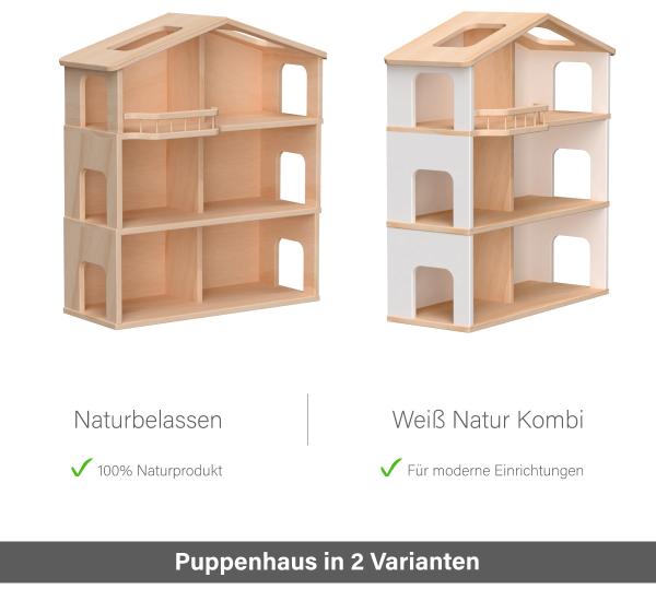 Puppenhaus Farbvarianten - In Buche Natur oder weiß Kombination