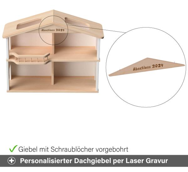 Puppenhaus mit personalisiertem Dachgiebel optional dazu bestellen