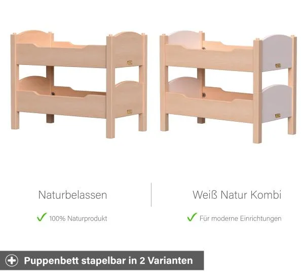 Puppen Hochbett in natur und/oder weiß Kombination erhältlich