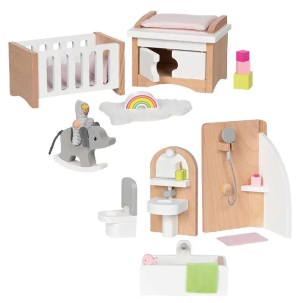 Puppenmöbel - Badezimmer & Kinderzimmer Set