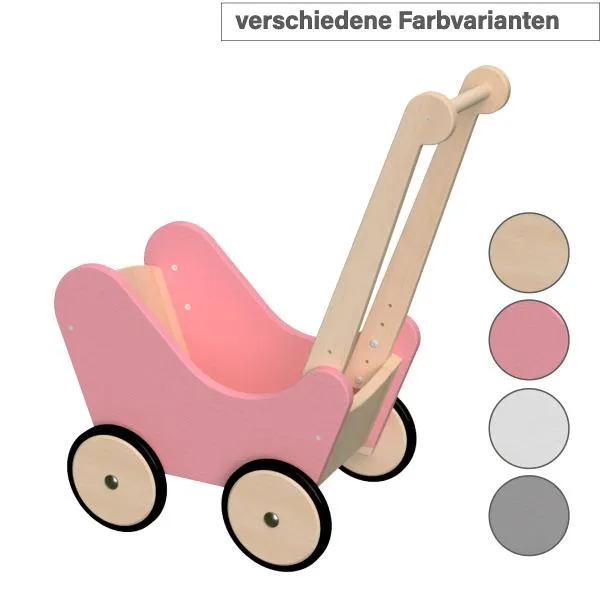 Puppenwagen rosa pink aus Holz - in rosa pink Optik