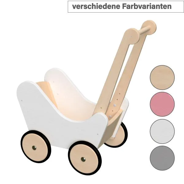 Puppenwagen aus Holz - in 3 Farbvarianten - Natur, rosa/pink, weiß - optional in weiß auf Anfrage