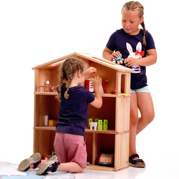 Puppenhaus 3 Stöckig mit spielenden Kindern