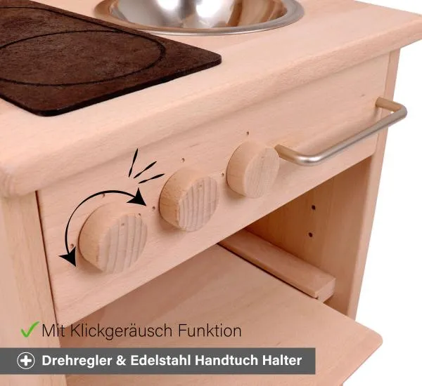 Kinderküche Däumelinchen - Drehregler mit Klickgeräusch Funktion und einer Handtuch Halterung mit Edelstahlgriff