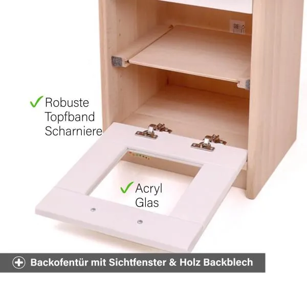 Kinder Küche Däumelinchen weiß - Backofentür mit Acryl Glas Sichtfenster und herausschiebbarem Holz Backblech