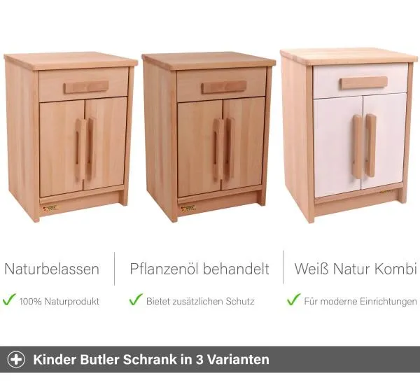 Geschirrschrank Butler - Natur, Pflanzenöl behandelt und/oder weiß